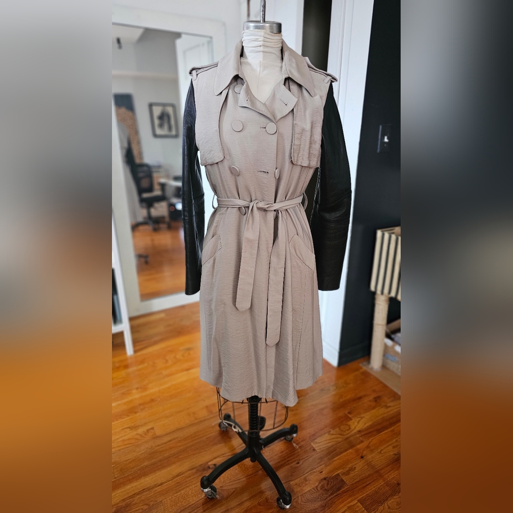 Bcbg Maxazria leather sleeve trench